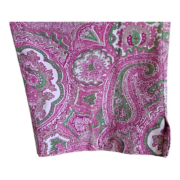 TALBOTS Women 10 Cropped Pants Paisley Pink Green Side Zip Cotton Blend 32 x 23 - Picture 4 of 8